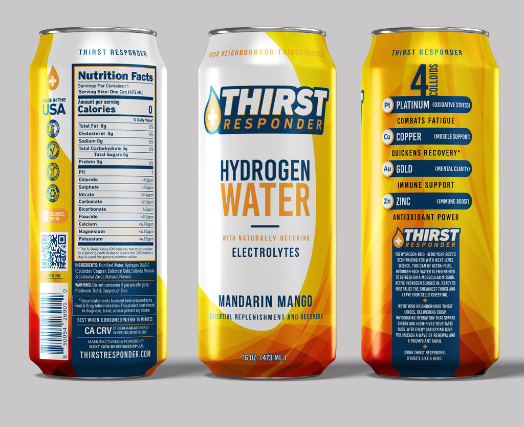 Thirst Responder 16oz Hydrogen Water with 4 Colloids and Electrolytes - Mixed Case of 24