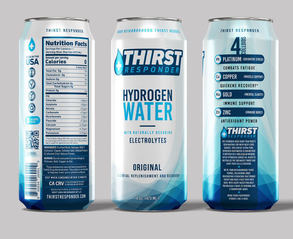Thirst Responder 16oz Hydrogen Water with 4 Colloids and Electrolytes - Mixed Case of 24